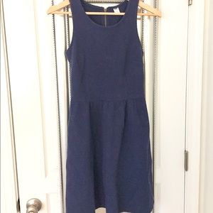 Navy textured fit and flair dress with gold zipper